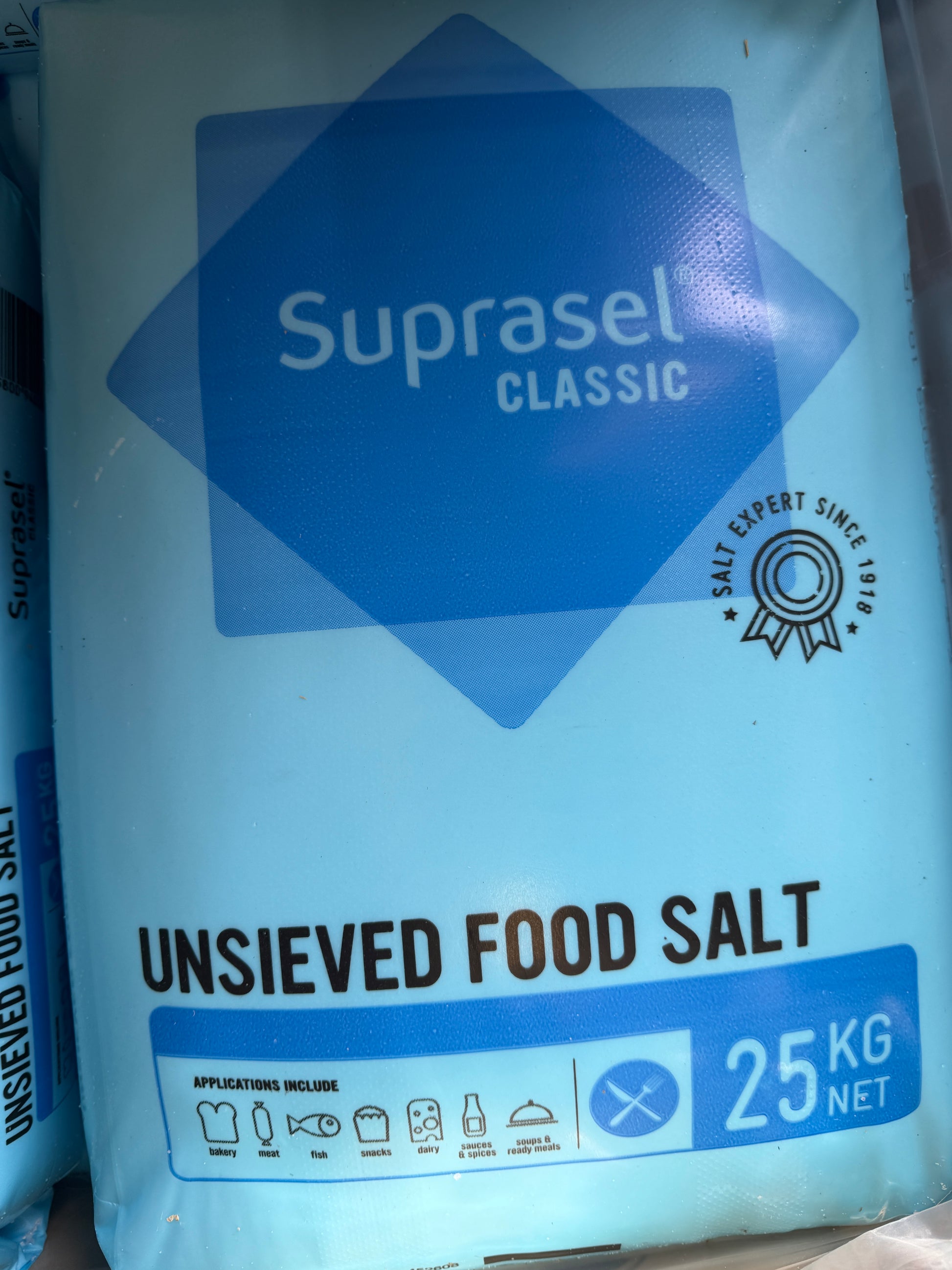 Zak van 25 kg Suprasel Classic vijverzout, ongezeefd vacuümzout van 99,9% natriumchloride