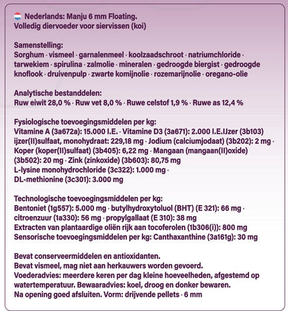 KiGen MANJU Premium Koivoer – Eiwitarm Jaarrondvoer voor Koi | 6mm | 10 kg
