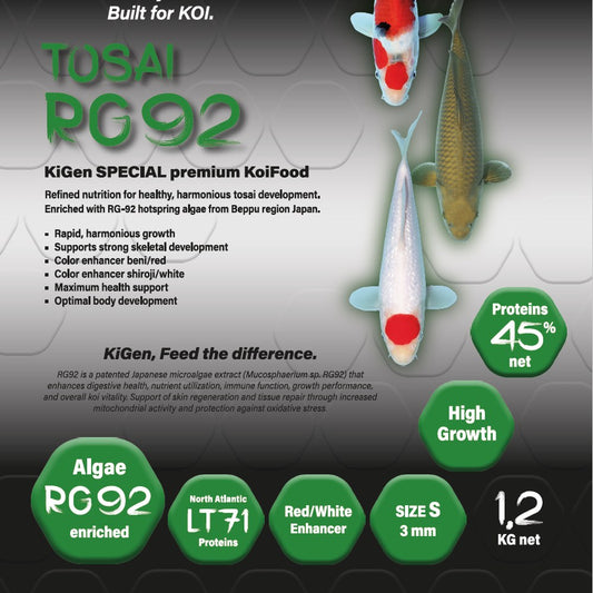 Zak KiGen Tosai RG92 3 mm 1,2 kg, groeivoer met RG-92 voor jonge koi