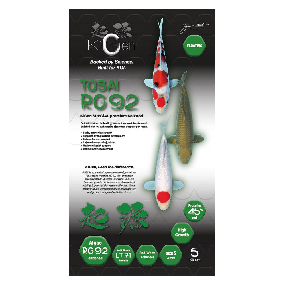 Zak KiGen Tosai RG92 3 mm 5 kg, groeivoer met RG-92 voor een groep jonge koi