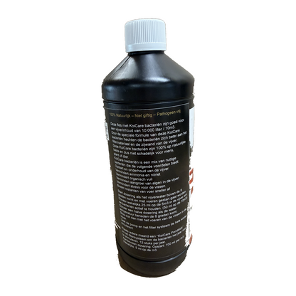 Koi Care Pond Plus Bacteriën 1 liter achterkant met doseerinstructie