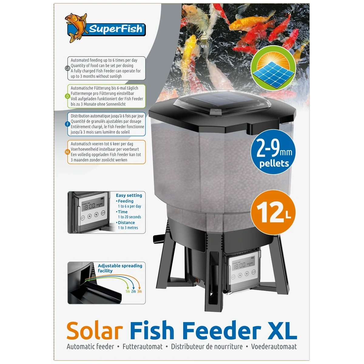 SuperFish Solar Fish Feeder XL – voederautomaat met 12 liter voorraadbak
